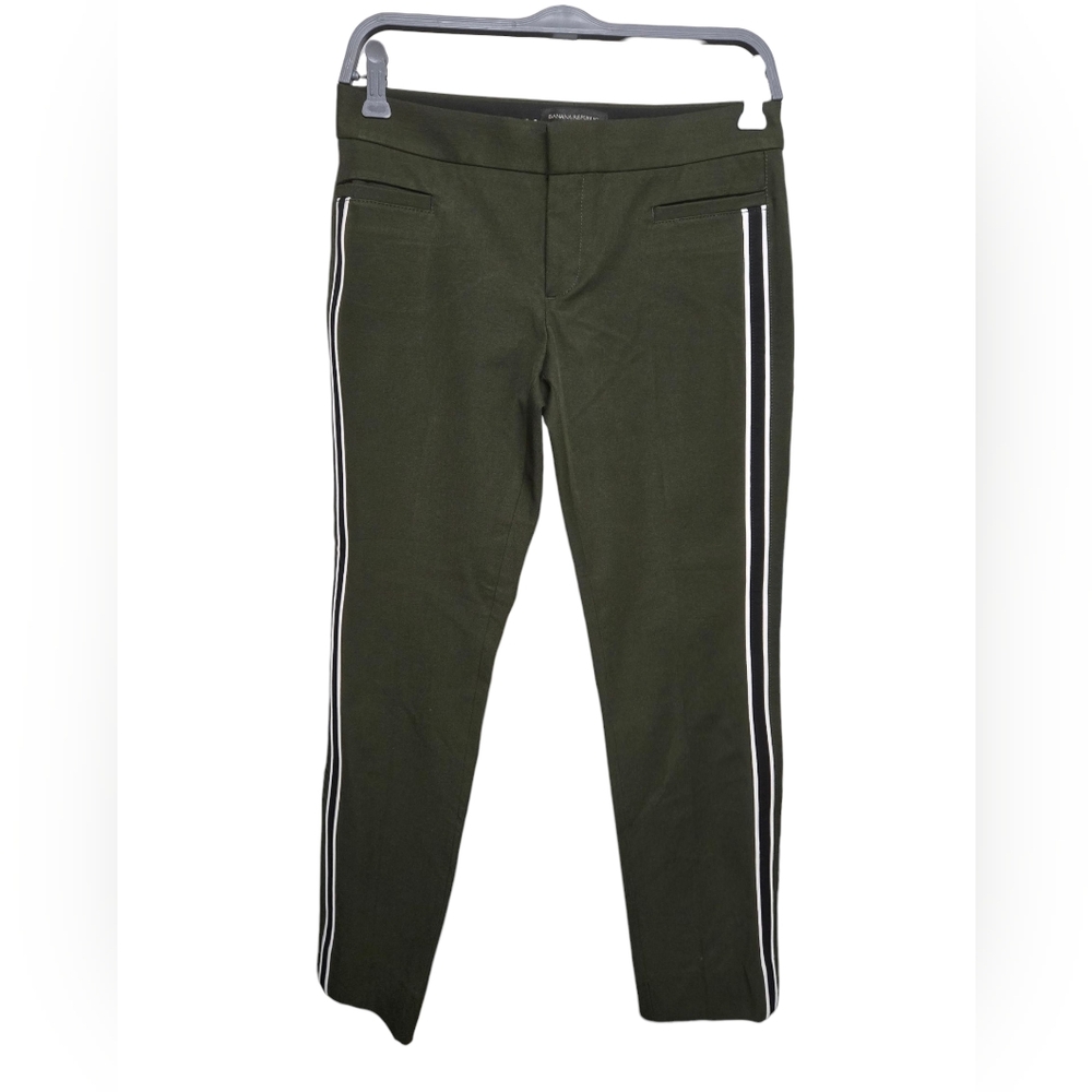 Banana Republic Sloan Fit Dark Green w Stripe Trouser Pant Sz 2 30" Waist Meas.